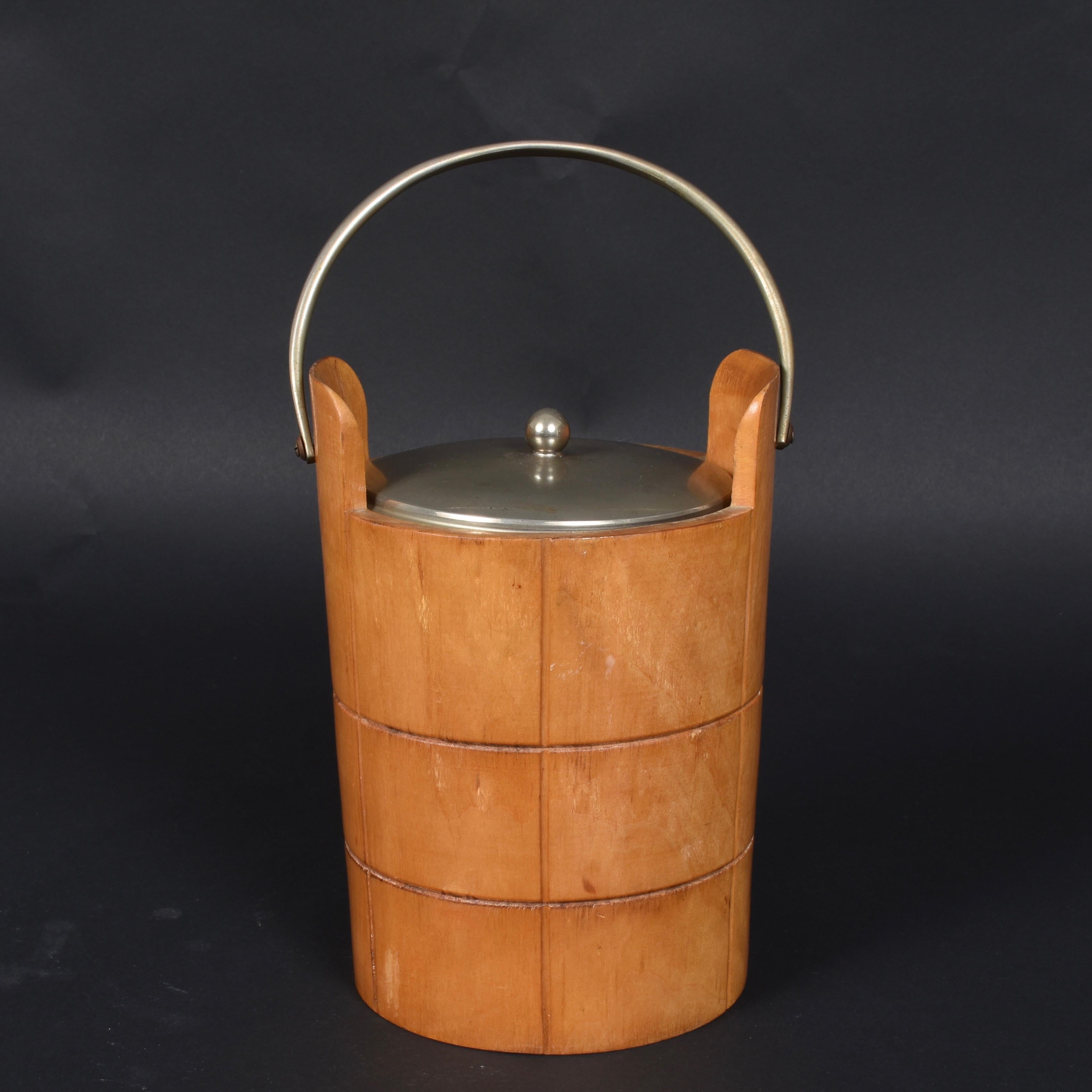 Ice Bucket for Macabo in Carved Wood and Metal, Italy 1950s by Aldo Tura 6