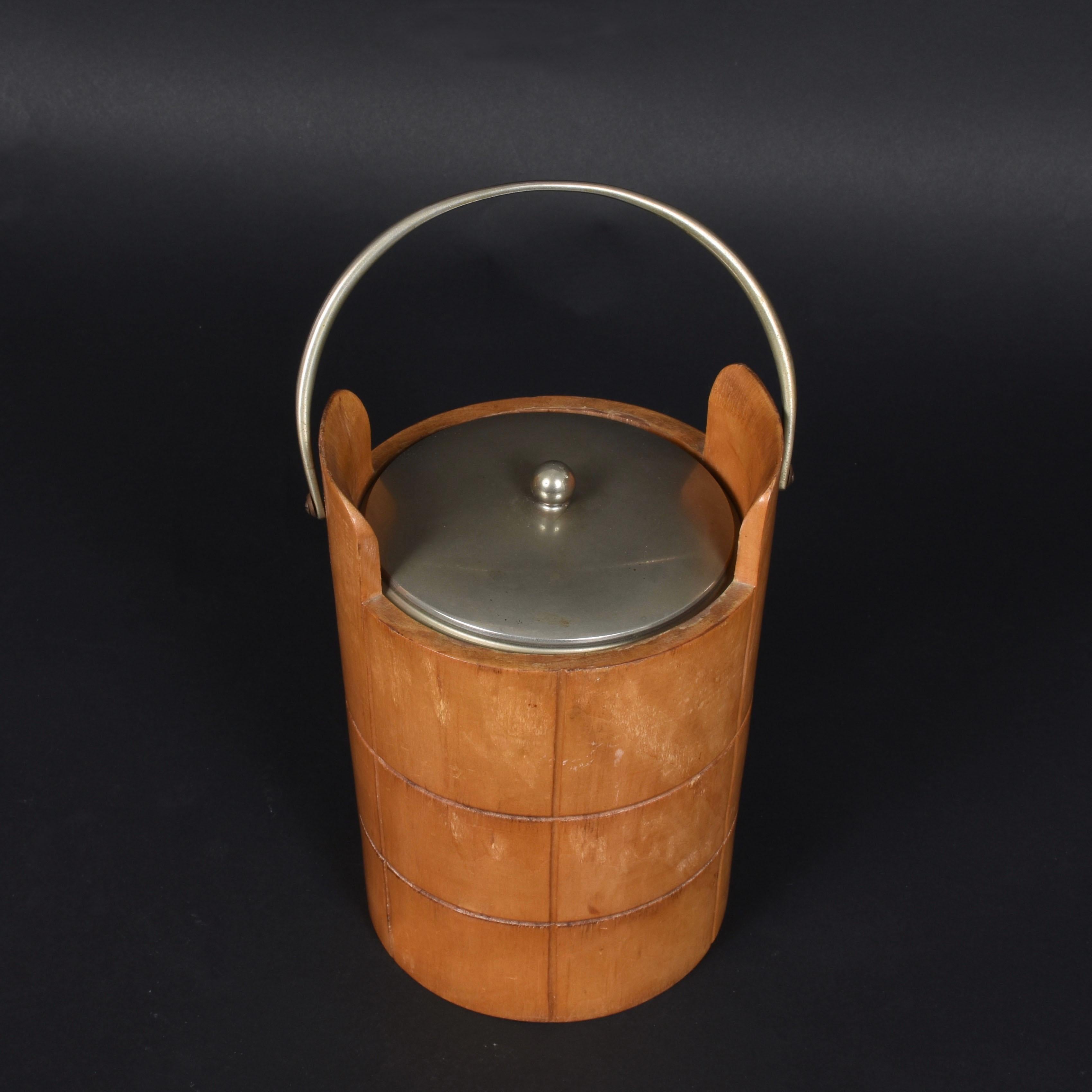 Ice Bucket for Macabo in Carved Wood and Metal, Italy 1950s by Aldo Tura 7