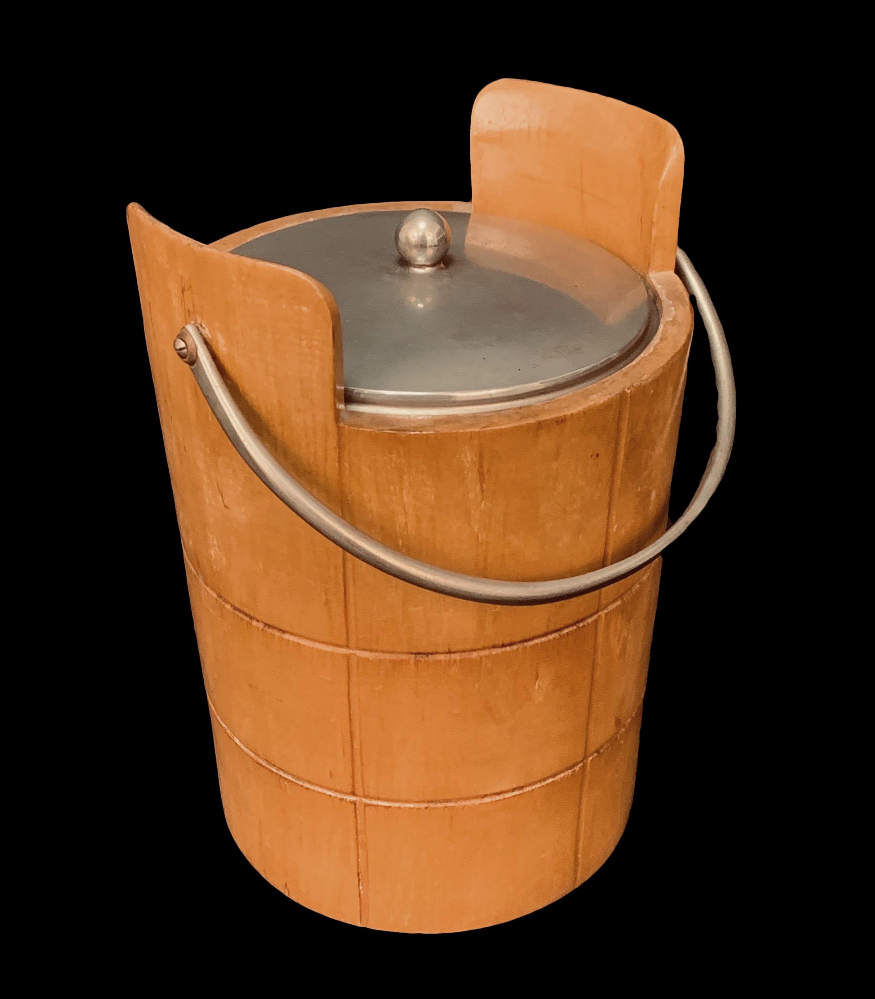 Ice Bucket for Macabo in Carved Wood and Metal, Italy 1950s by Aldo Tura 8