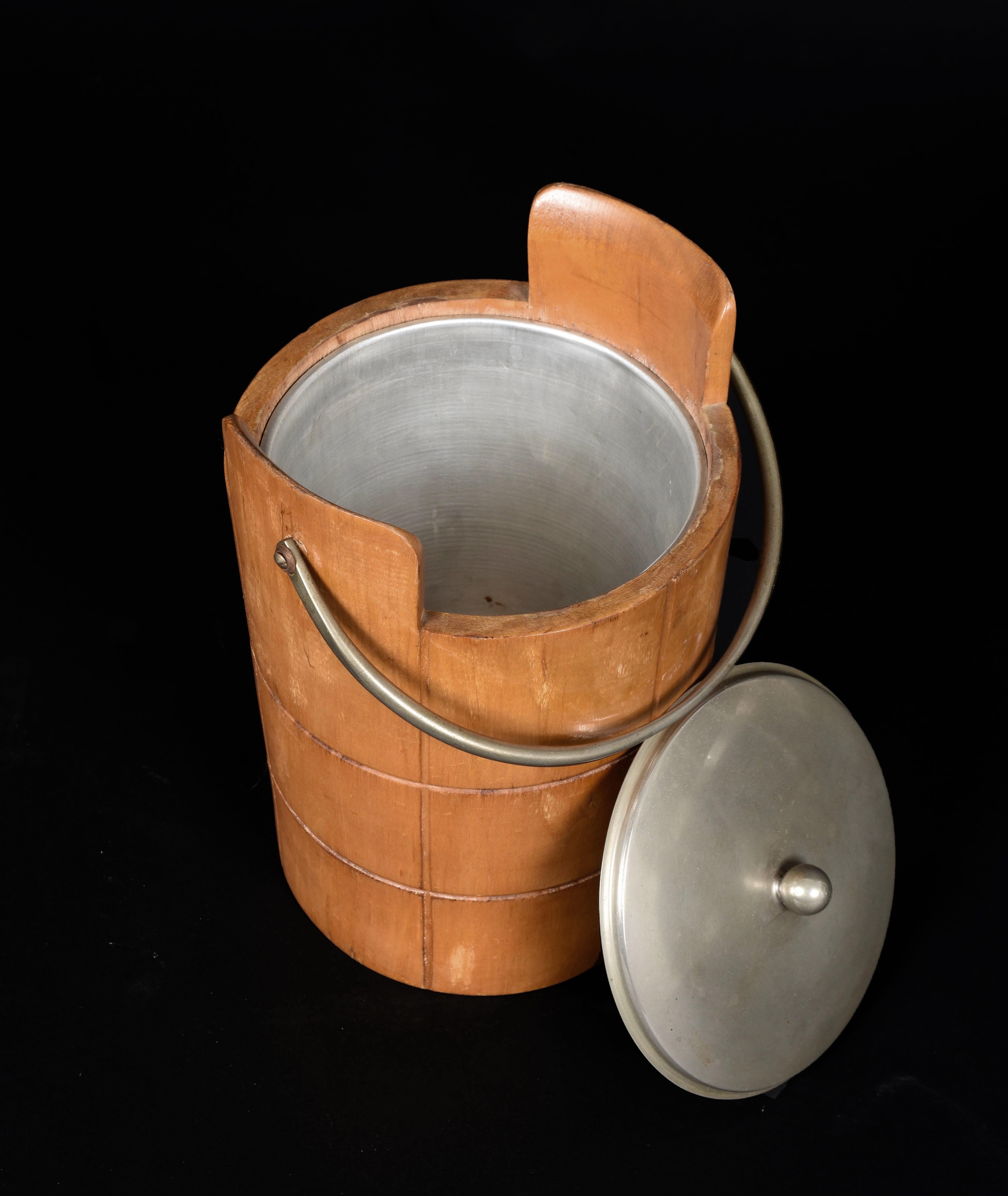 Ice Bucket for Macabo in Carved Wood and Metal, Italy 1950s by Aldo Tura In Good Condition In Roma, IT
