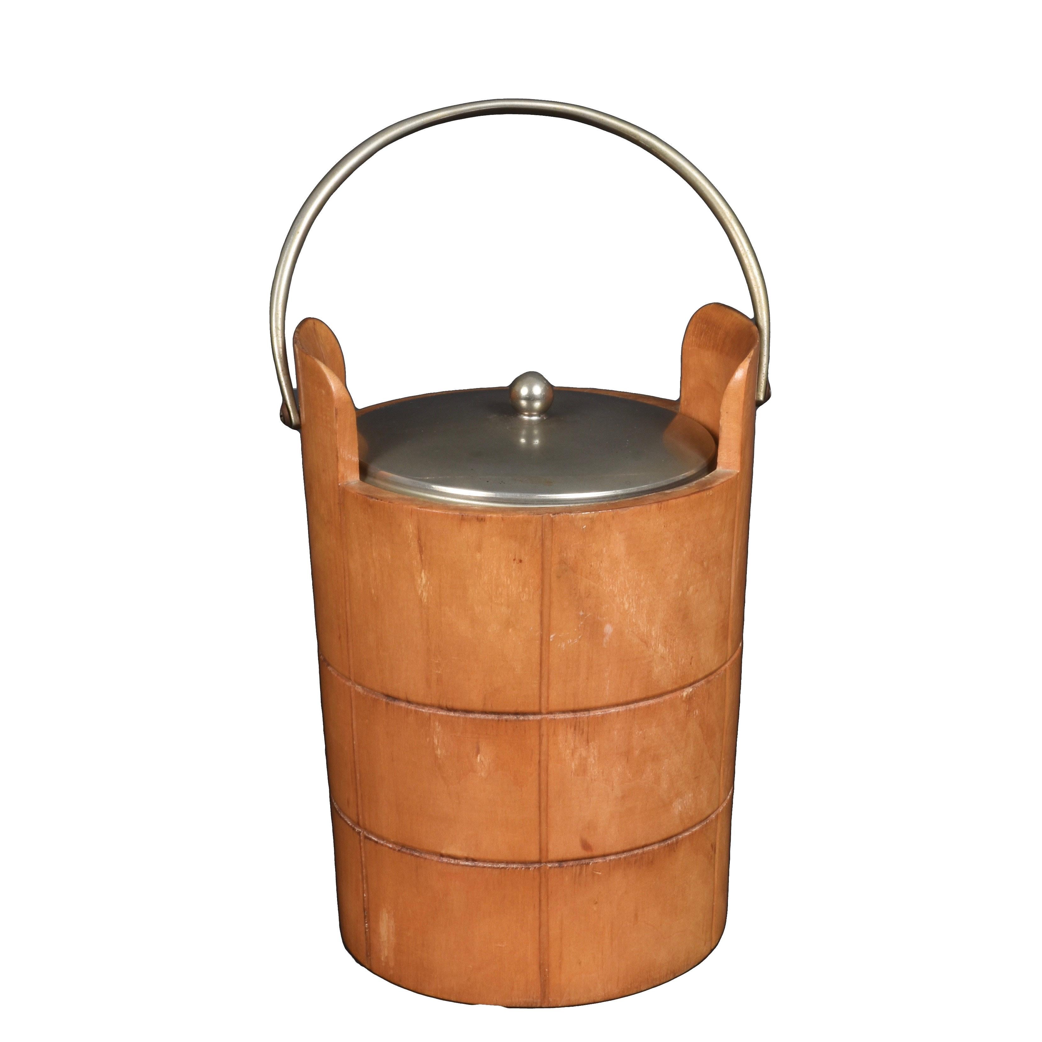 Ice Bucket for Macabo in Carved Wood and Metal, Italy 1950s by Aldo Tura 2