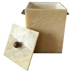 Ice Bucket Green Marble Effect and Brass, Italy, 1970s