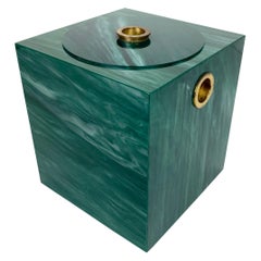 Vintage Ice Bucket Green Marble Effect and Brass, Italy, 1970s