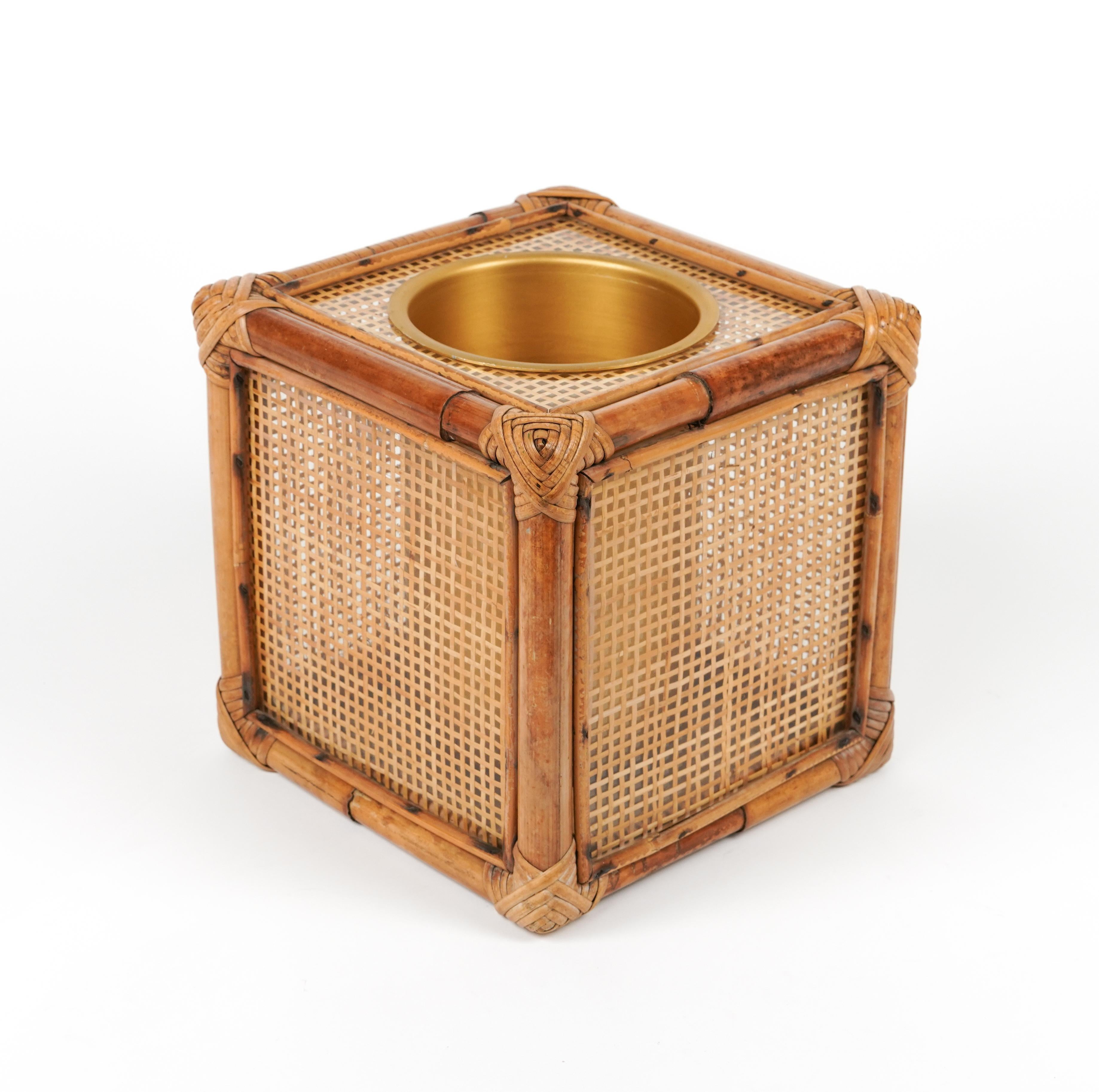 Late 20th Century Ice Bucket in Bamboo, Rattan and Lucite Christian Dior Style, Italy 1970s For Sale