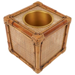 Ice Bucket in Bamboo, Rattan and Lucite Christian Dior Style, Italy 1970s