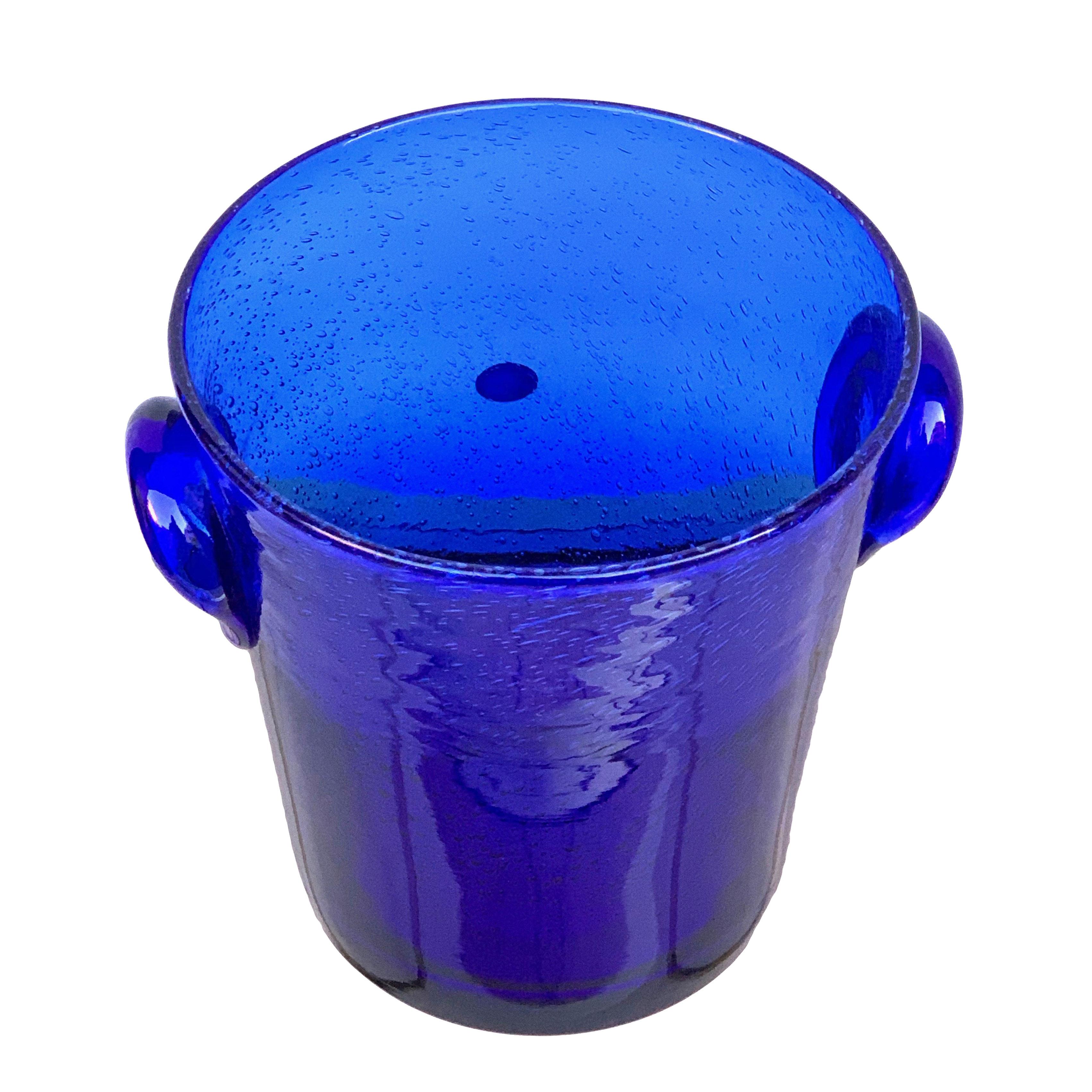 blue glass ice bucket