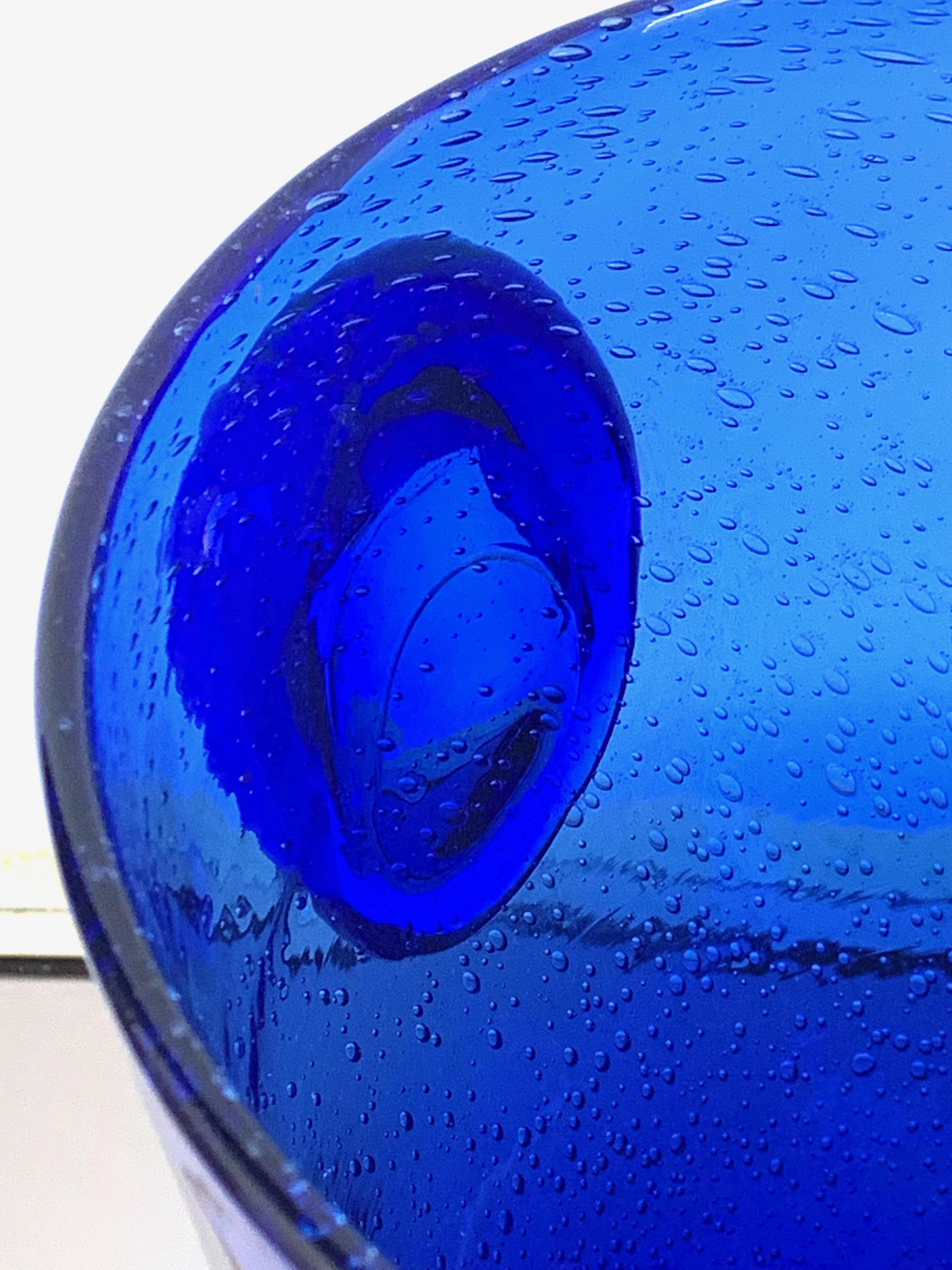 French Ice Bucket in Blue Glass with Bubbles, La Verrerie De Biot, France, 1980s