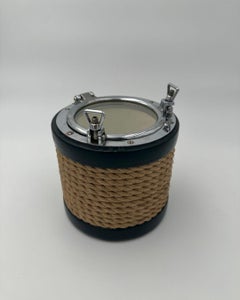 Ice Bucket in Chrome, Leather and Rope In the Style of Jacques Adnet