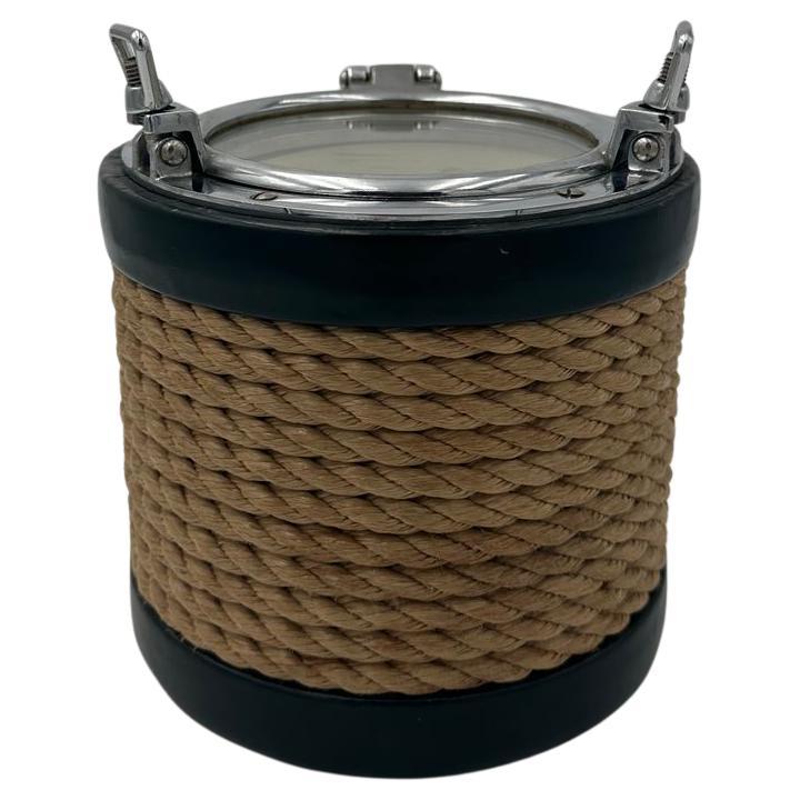 Ice Bucket in Chrome, Leather and Rope In the Style of Jacques Adnet For Sale