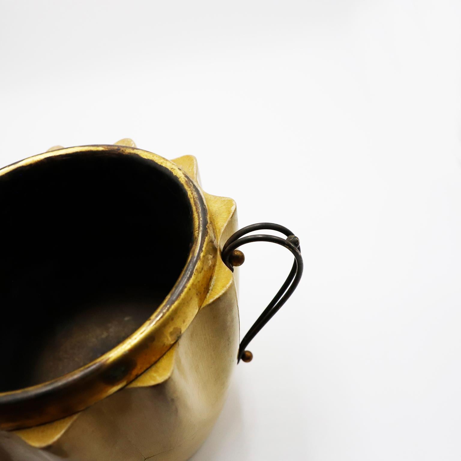 Mid-Century Modern Ice Bucket in Goatskin and Brass attribute Aldo Tura, 1950s, Italy For Sale