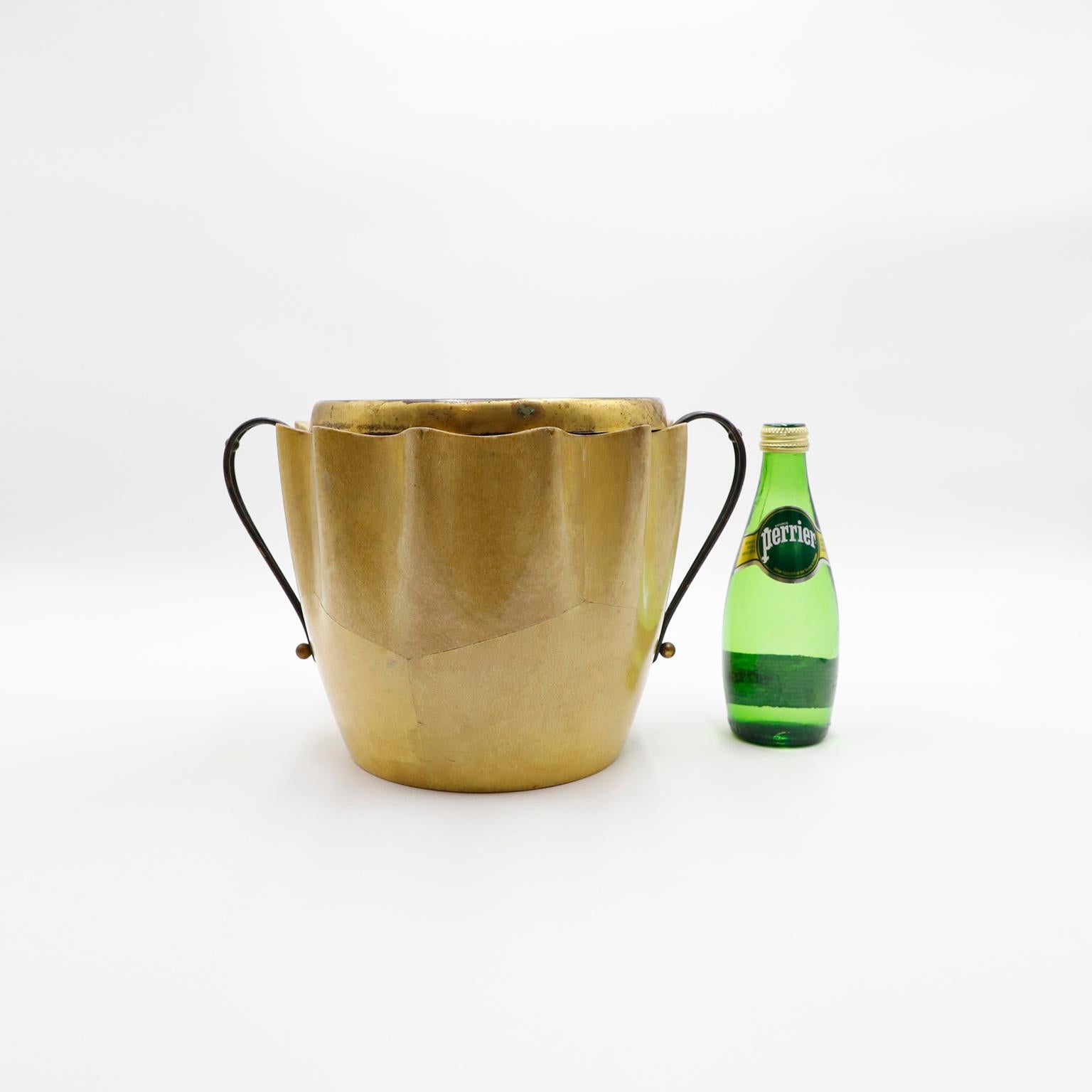 Ice Bucket in Goatskin and Brass attribute Aldo Tura, 1950s, Italy For Sale 1