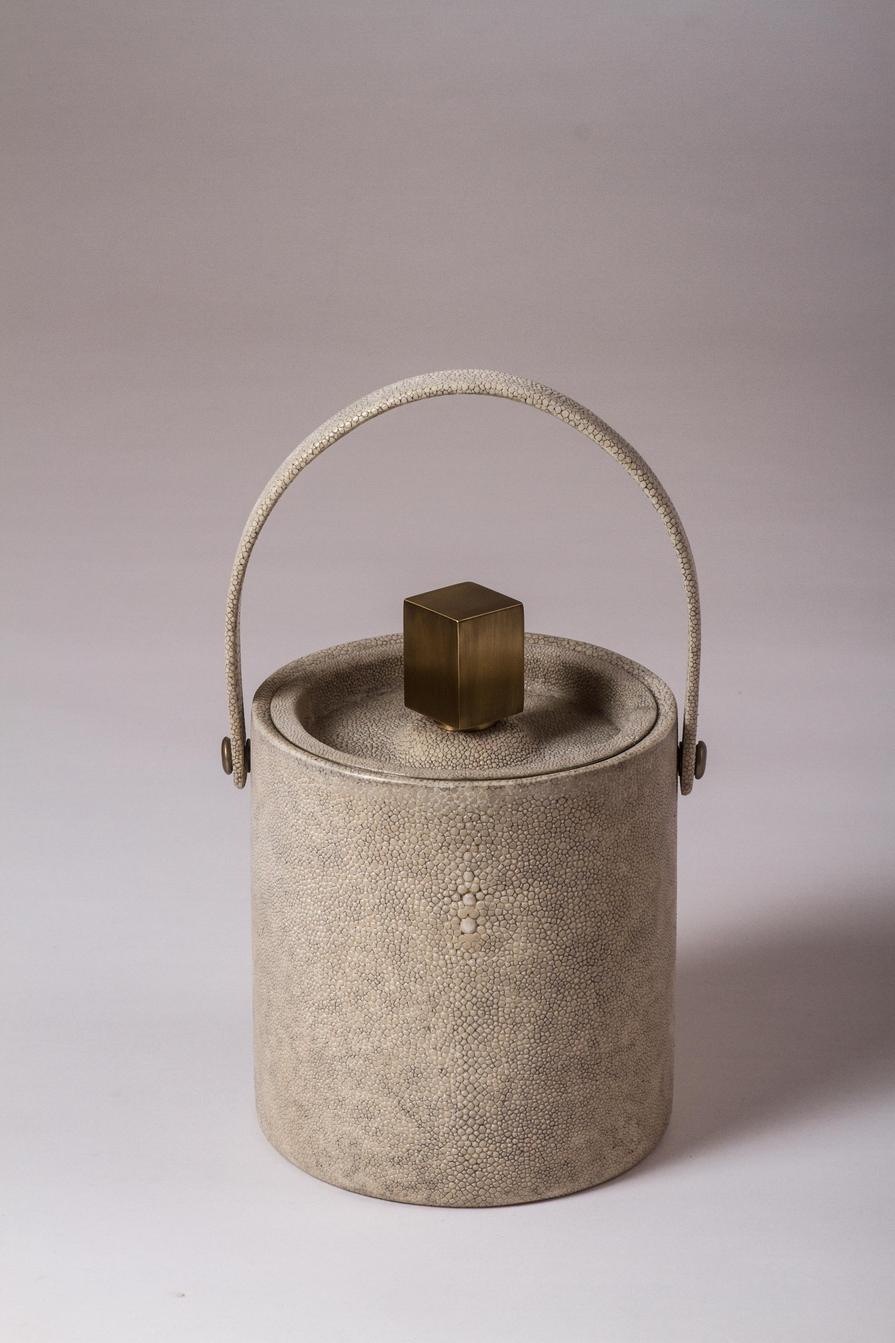 French Ice Bucket in Ivory Shagreen Bronze Patina Brass by Kifu, Paris For Sale