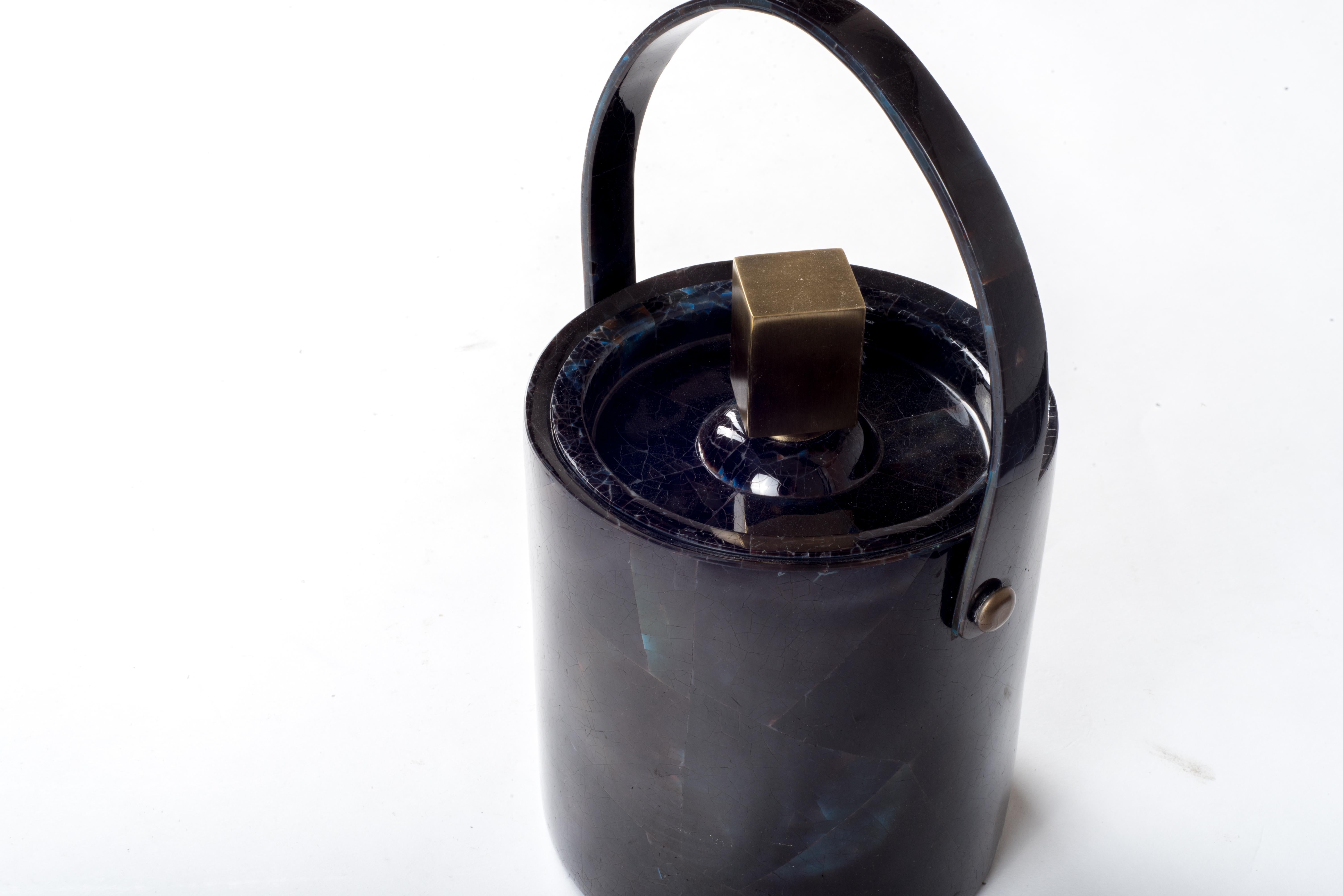Ice Bucket in Ivory Shagreen Bronze Patina Brass by Kifu, Paris For Sale 2
