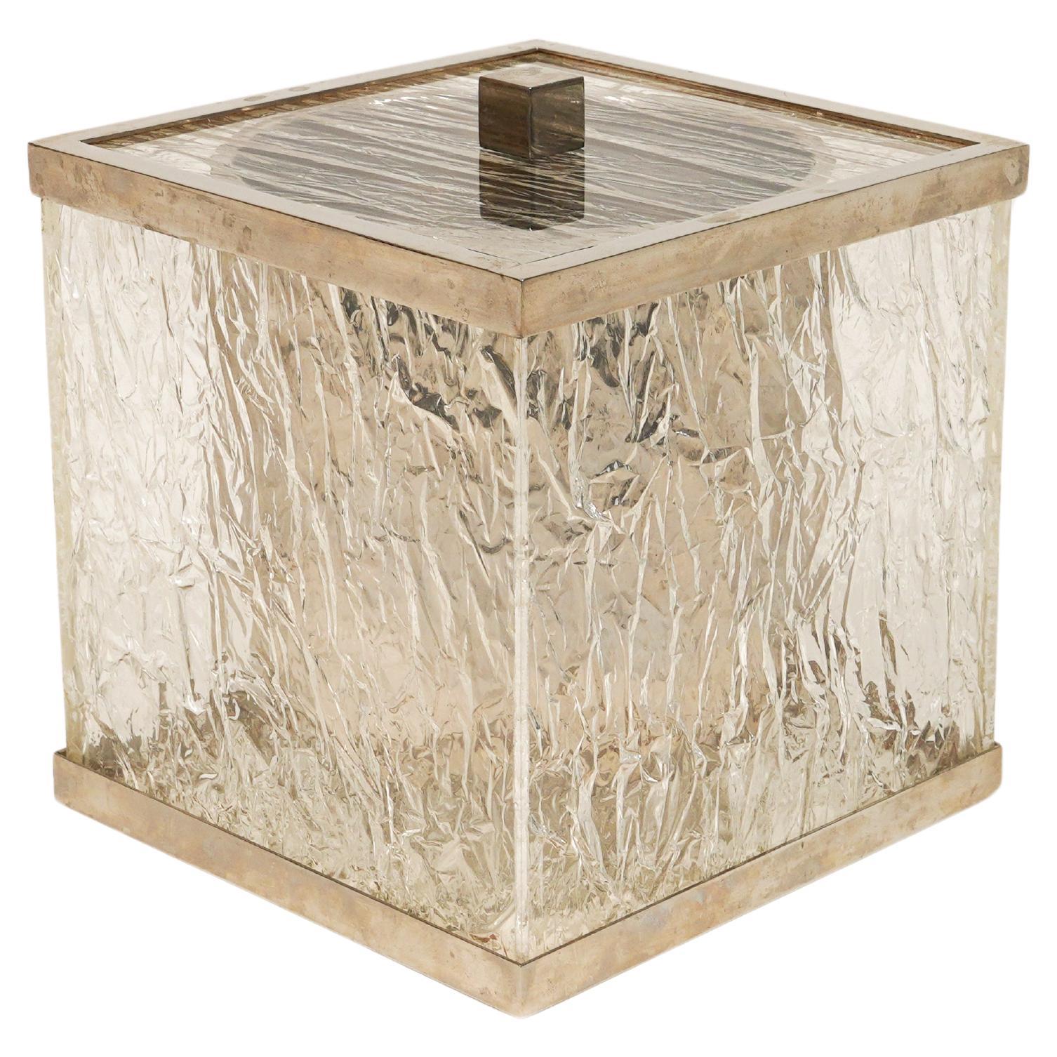 Ice Bucket in Lucite Ice effect and Steel Willy Rizzo Style, Italy 1970s For Sale