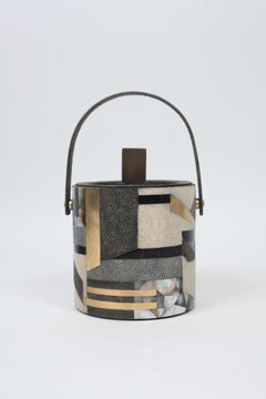 Ice Bucket in Shagreen, Shell and Bronze Patina Brass by Kifu Paris