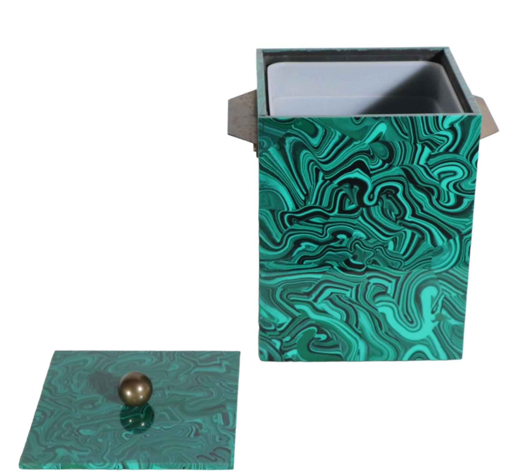 Ice Bucket in Stunning Faux Malachite Finish by Imperial Stone Ca. 1970's 3