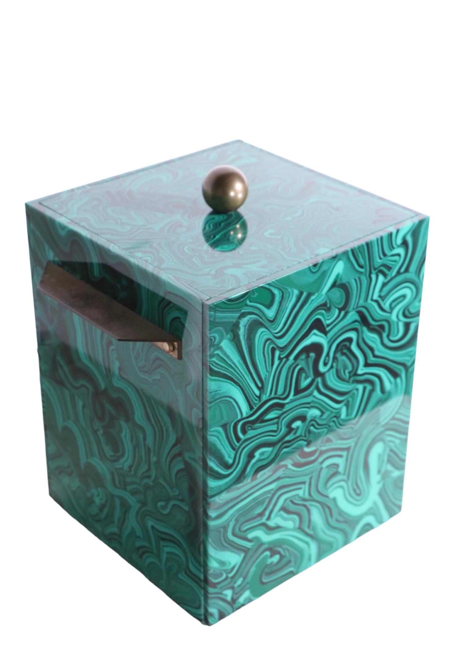 Ice Bucket in Stunning Faux Malachite Finish by Imperial Stone Ca. 1970's 4