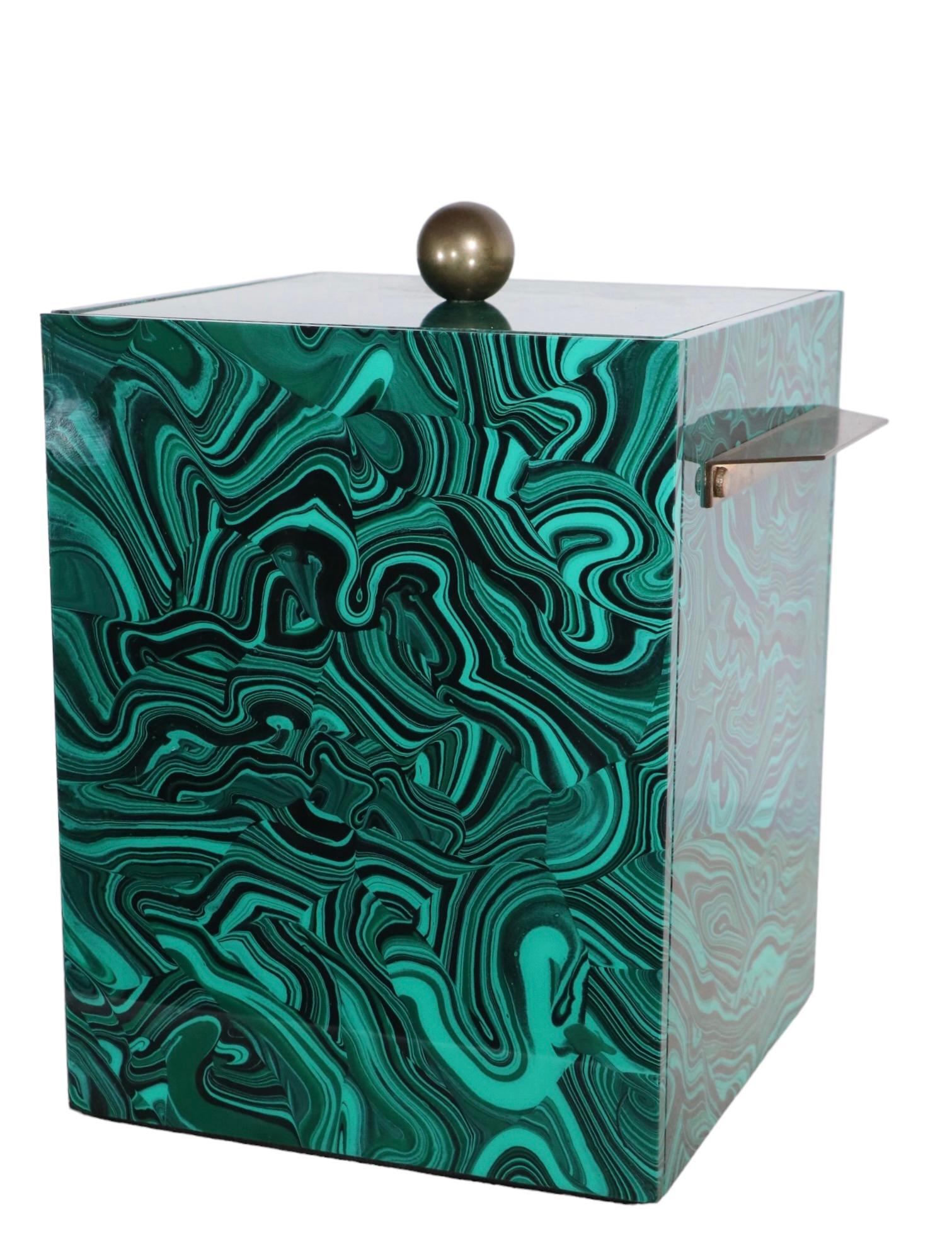 Ice Bucket in Stunning Faux Malachite Finish by Imperial Stone Ca. 1970's 5