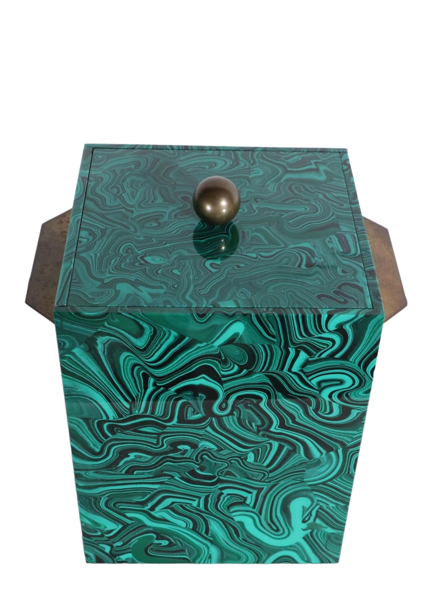 Ice Bucket in Stunning Faux Malachite Finish by Imperial Stone Ca. 1970's 6