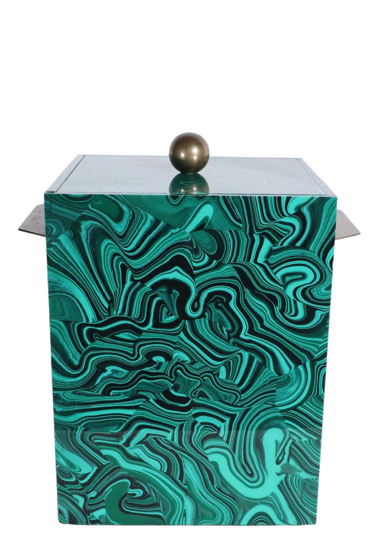 Ice Bucket in Stunning Faux Malachite Finish by Imperial Stone Ca. 1970's 7