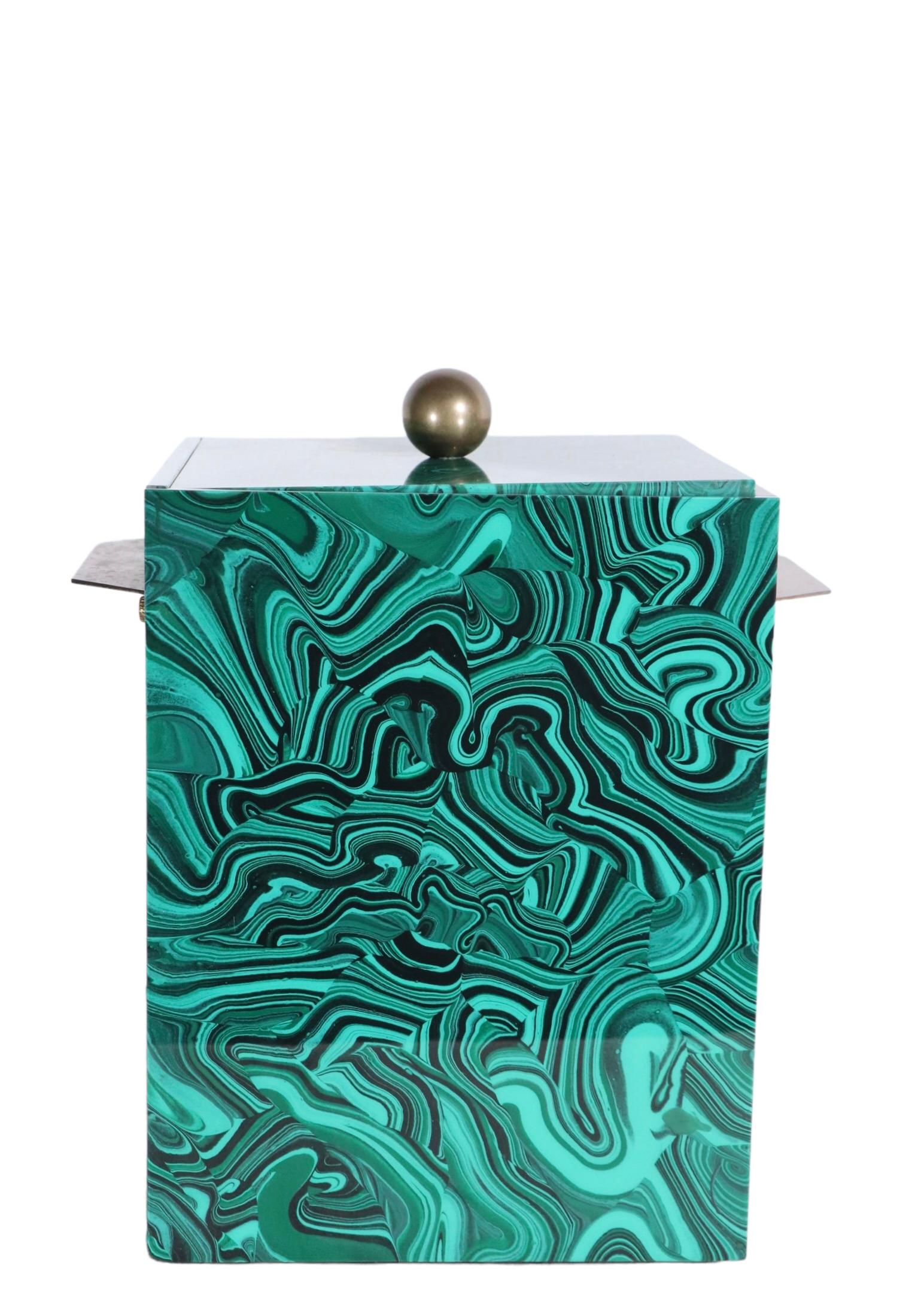 American Ice Bucket in Stunning Faux Malachite Finish by Imperial Stone Ca. 1970's