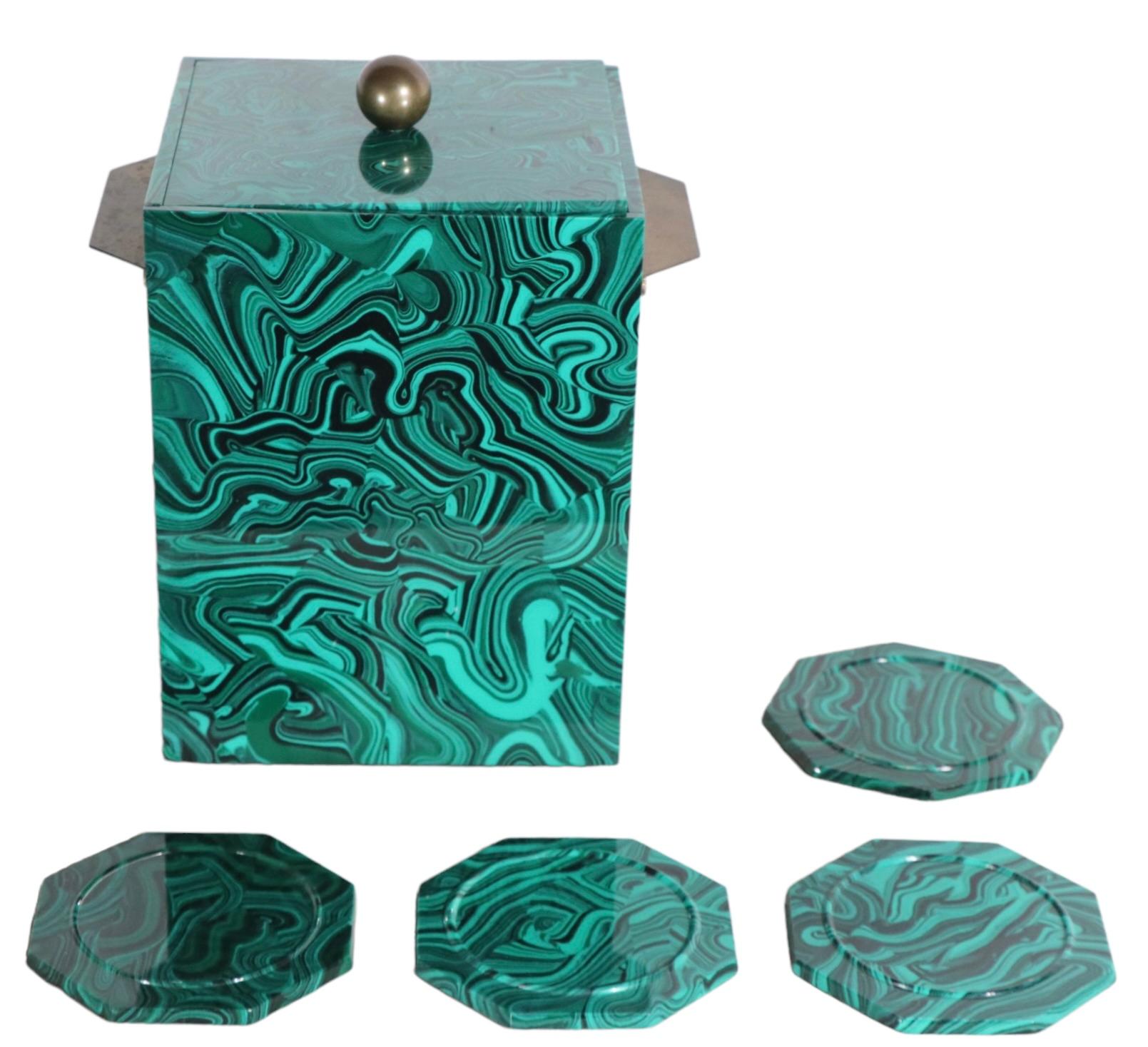 Late 20th Century Ice Bucket in Stunning Faux Malachite Finish by Imperial Stone Ca. 1970's