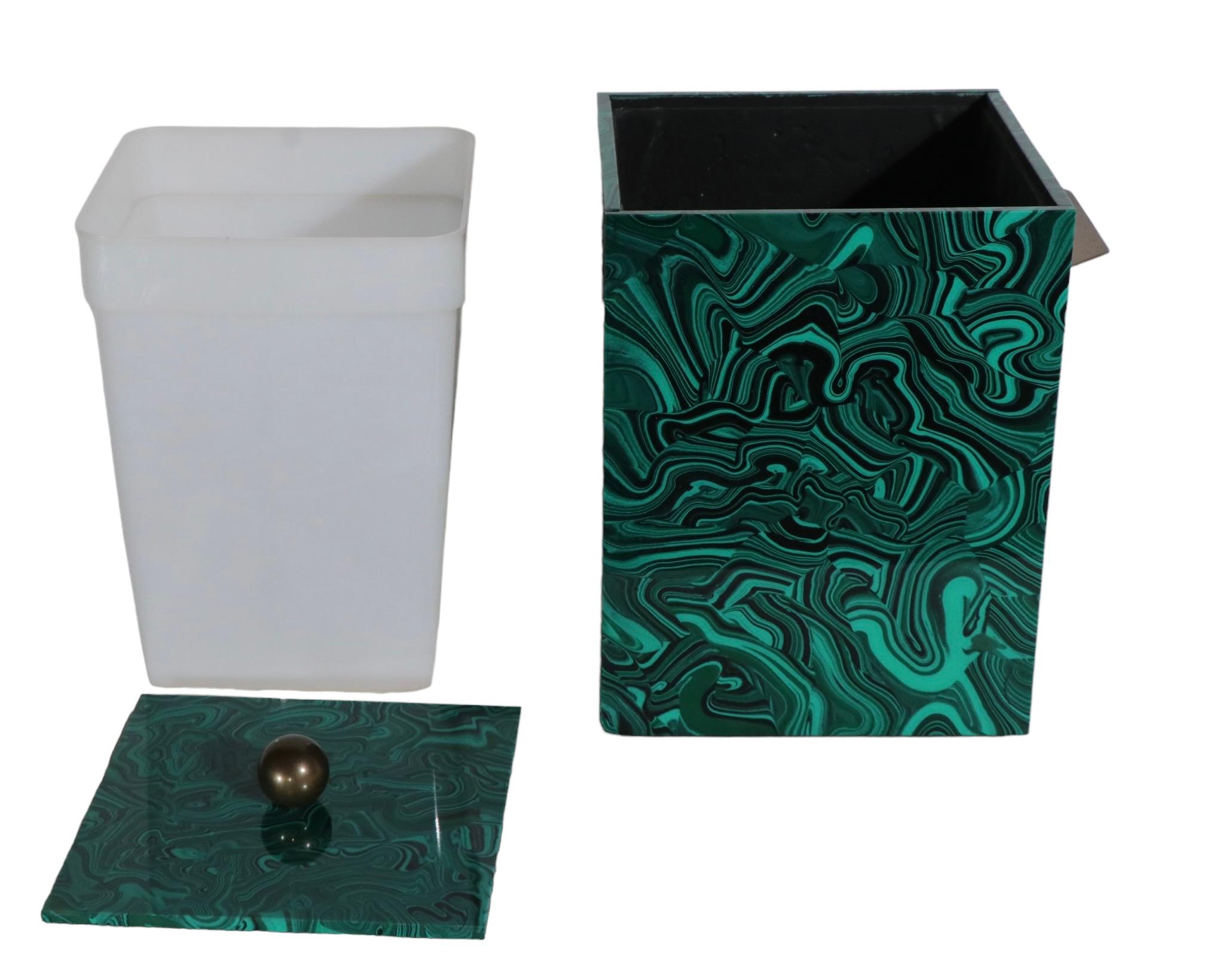 Ice Bucket in Stunning Faux Malachite Finish by Imperial Stone Ca. 1970's 1