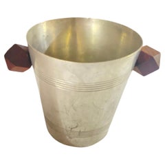 Ice Bucket in Sylver Metal, France 1930 Sylvered Color with Wood Handles
