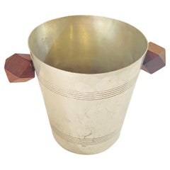 Ice Bucket in Sylver Metal, France 1930 Sylvered Color with Wood Handles