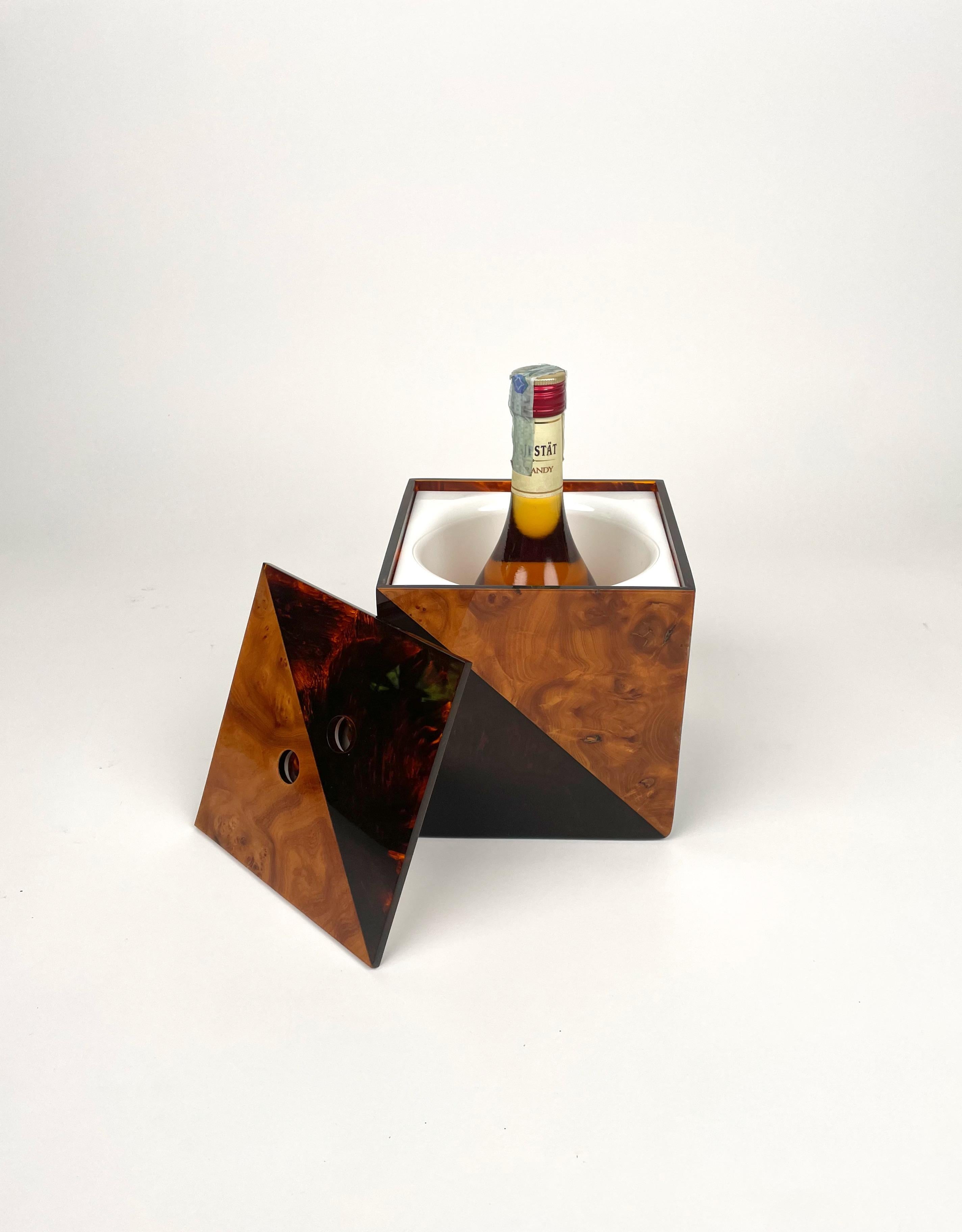 Ice Bucket in Tortoise Shell Effect Lucite Attributed to Guzzini, Italy, 1970s For Sale 5