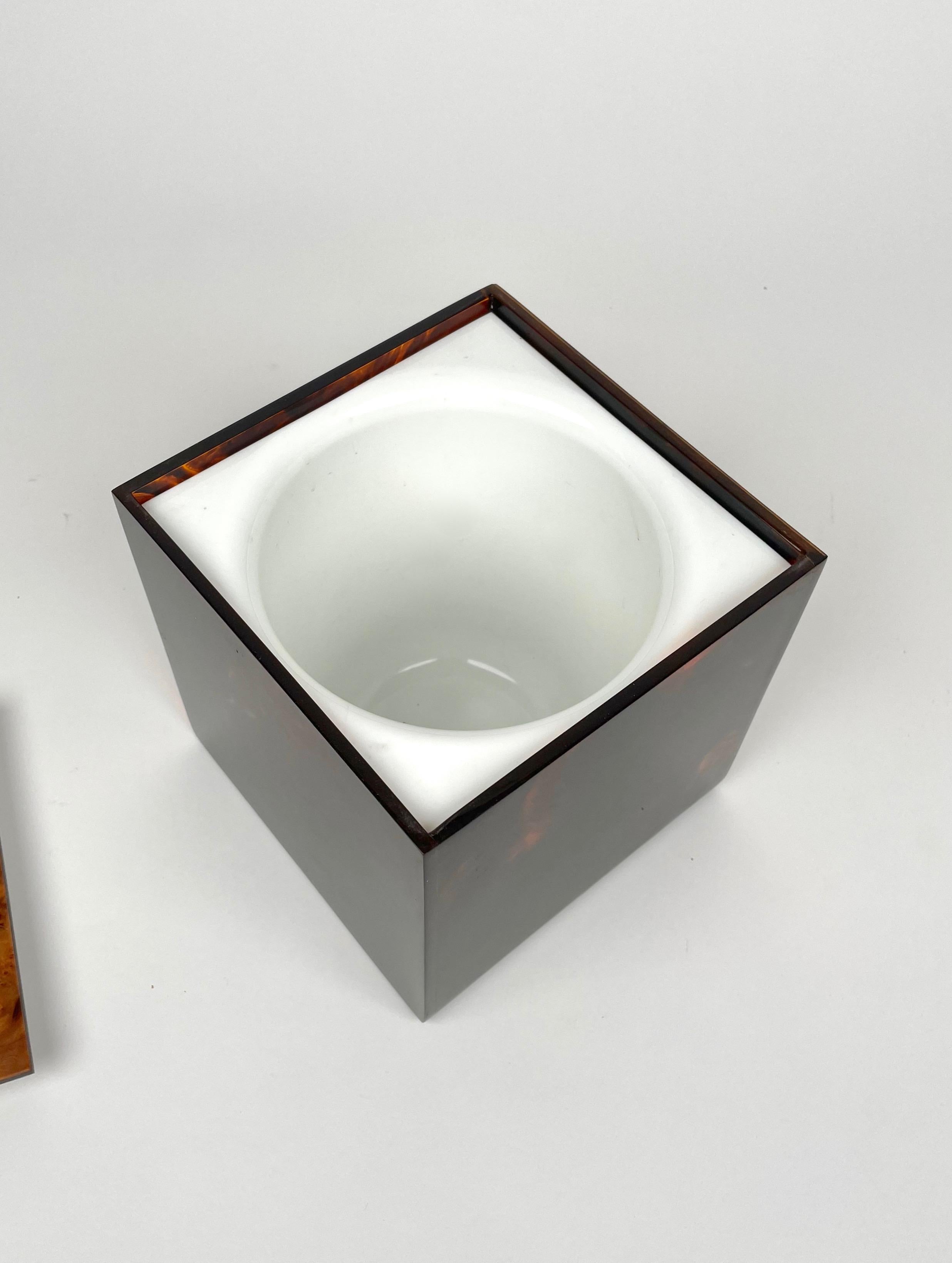 Ice Bucket in Tortoise Shell Effect Lucite Attributed to Guzzini, Italy, 1970s 8