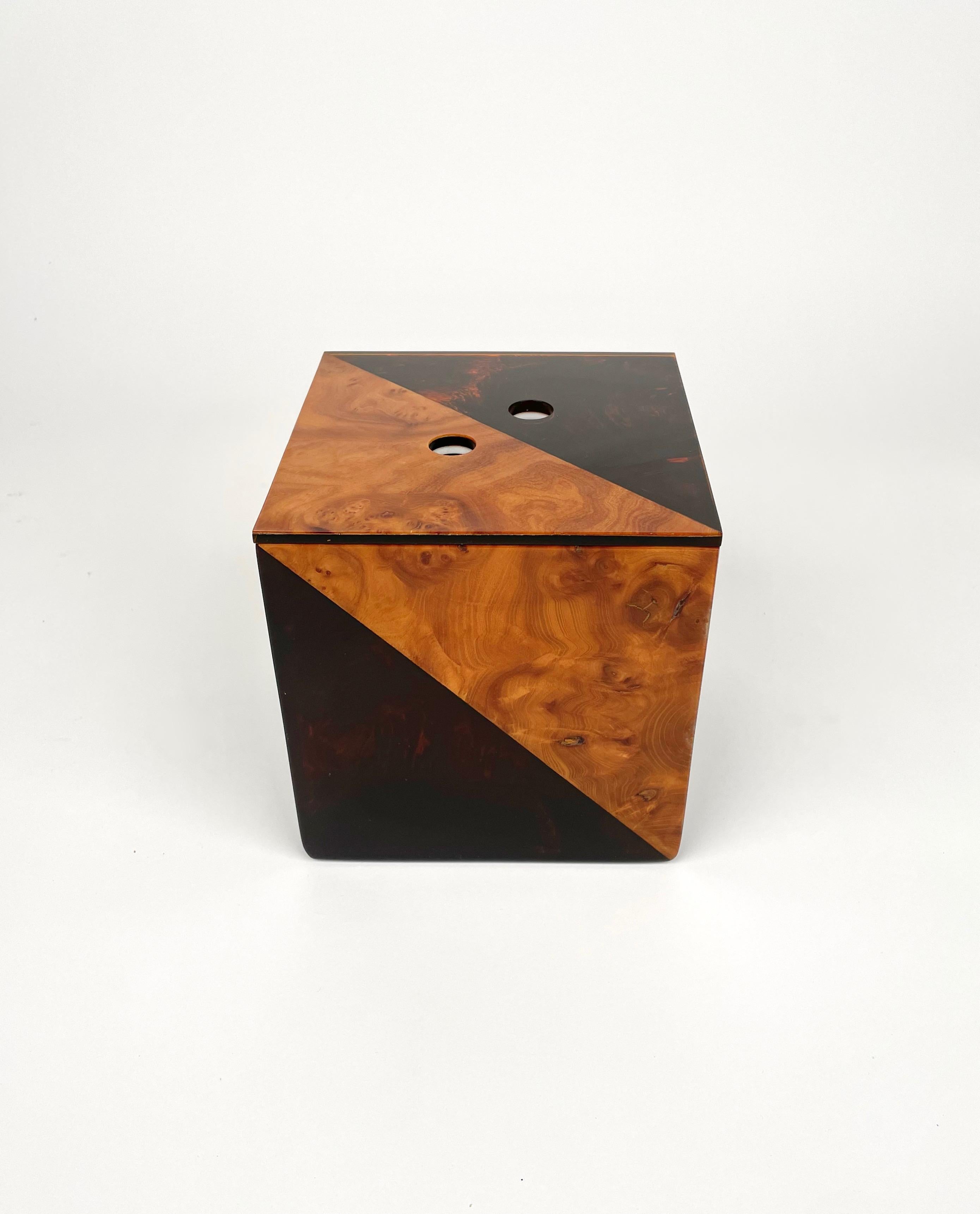 Italian Ice Bucket in Tortoise Shell Effect Lucite Attributed to Guzzini, Italy, 1970s
