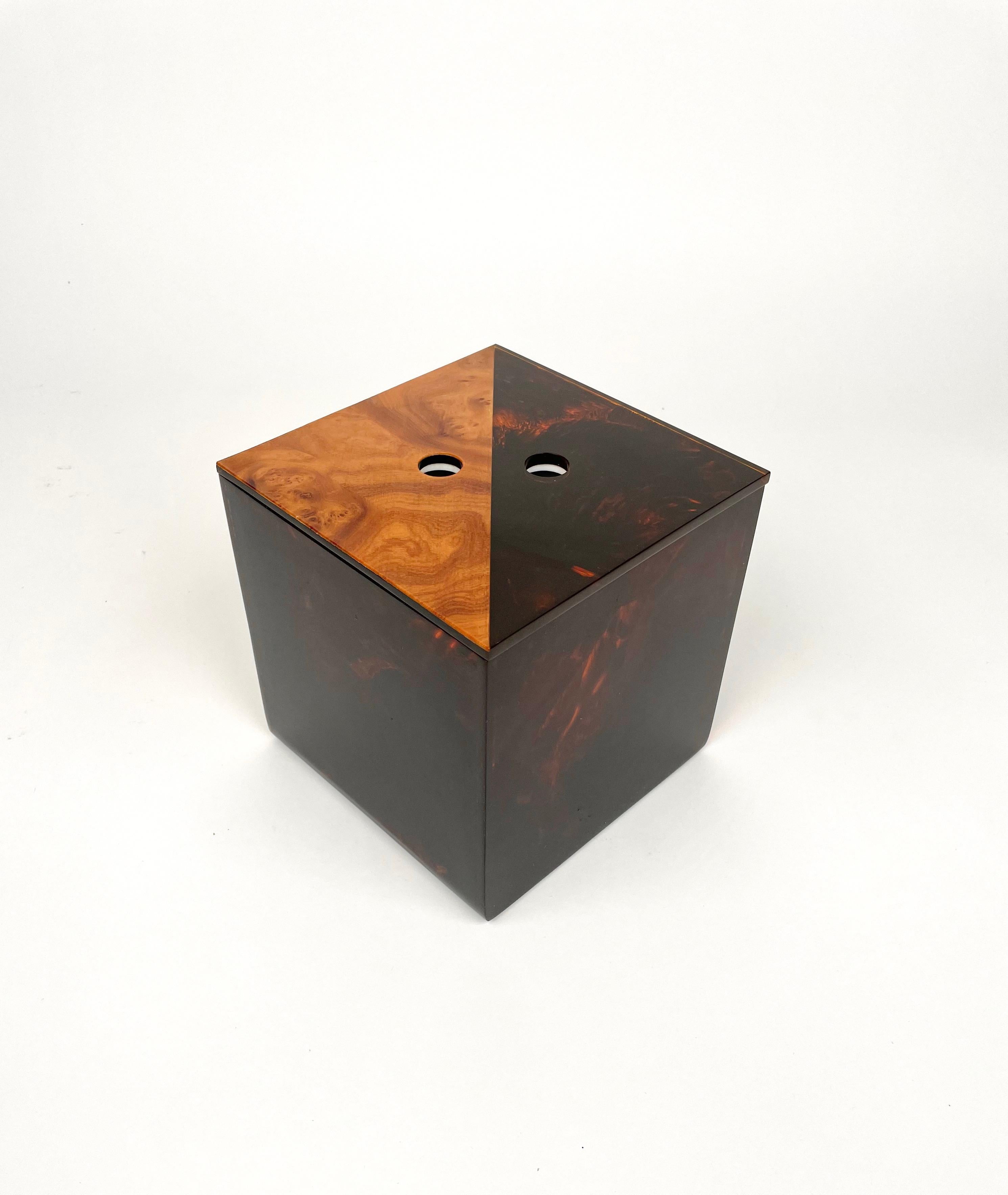 Acrylic Ice Bucket in Tortoise Shell Effect Lucite Attributed to Guzzini, Italy, 1970s