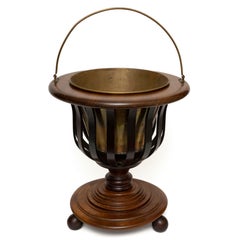 Ice Bucket Jardiniere Mahogany Brass Slatted Vase Form Vintage Georgian Revival