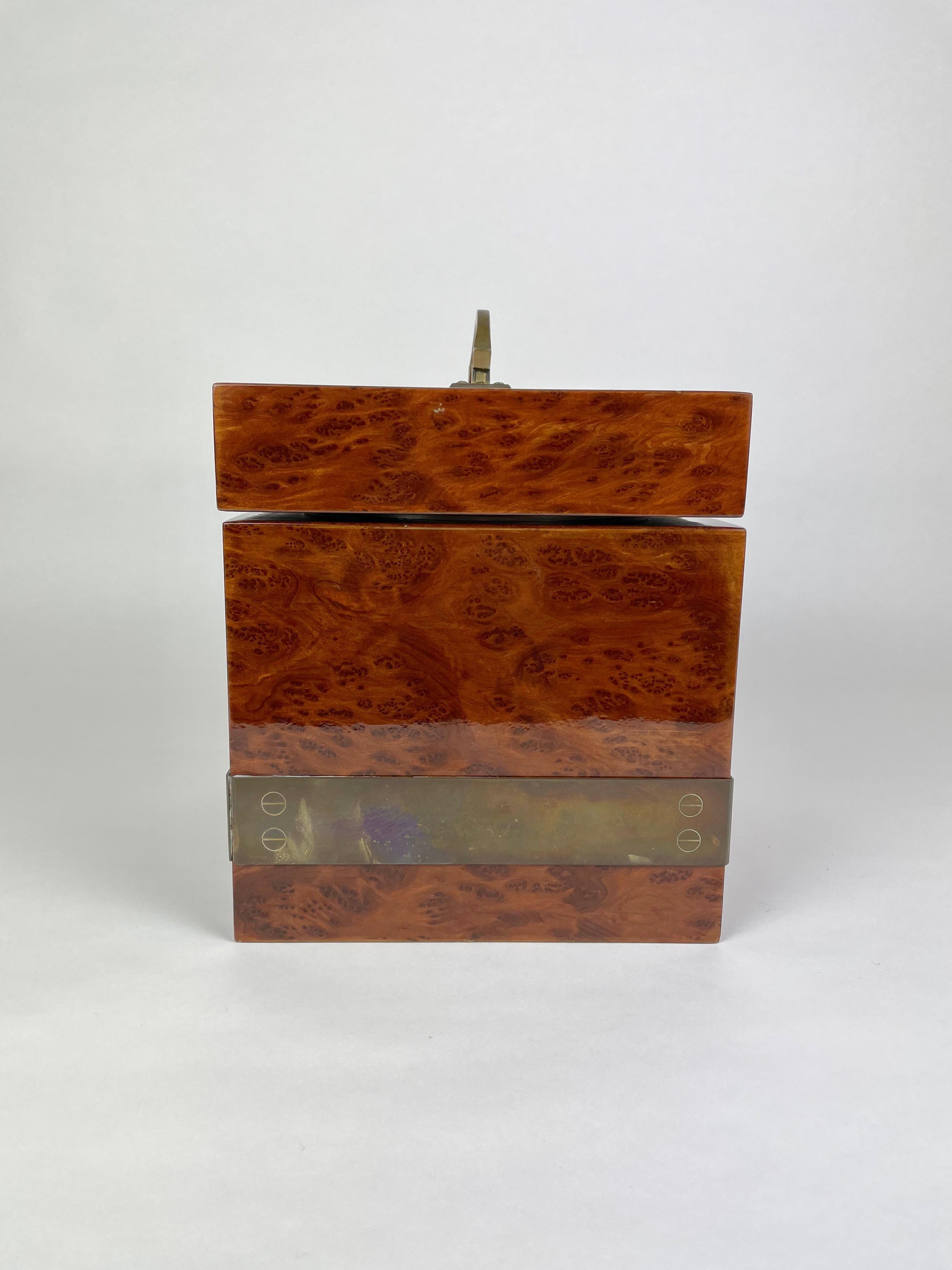Ice Bucket Lacquered Wood and Brass by Tommaso Barbi, Italy, 1970s For Sale 9