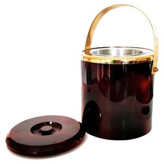 Ice Bucket, Lucite and Brass, Cocktail Bar Set Barware Italy Mid-29th Century
