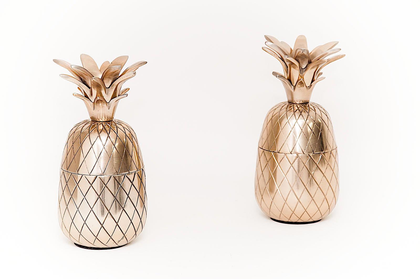 Hollywood Regency Ice Bucket Pineapple, in Brass, Silver Colored, from the 1970s, a Set of Two