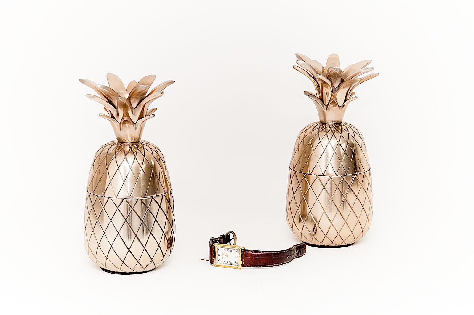 Ice Bucket Pineapple, in Brass, Silver Colored, from the 1970s, a Set of Two In Excellent Condition In Auribeau sur Siagne, FR