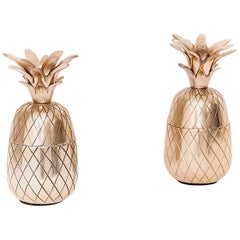 Retro Ice Bucket Pineapple, in Brass, Silver Colored, from the 1970s, a Set of Two