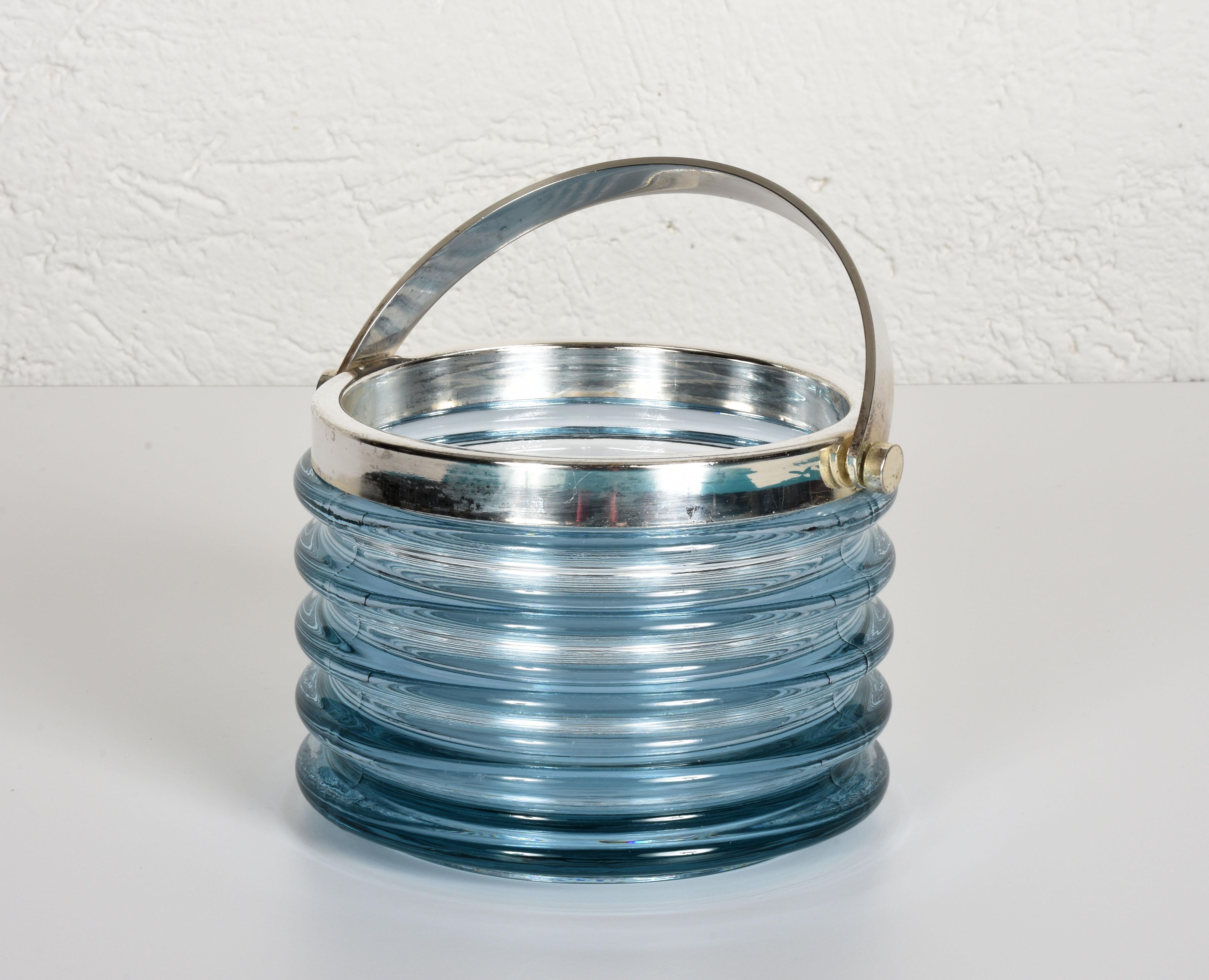 Italian Ice Bucket Sergio Asti for Arnolfo di Cambio Very Rare Silver Plate Glass Italy