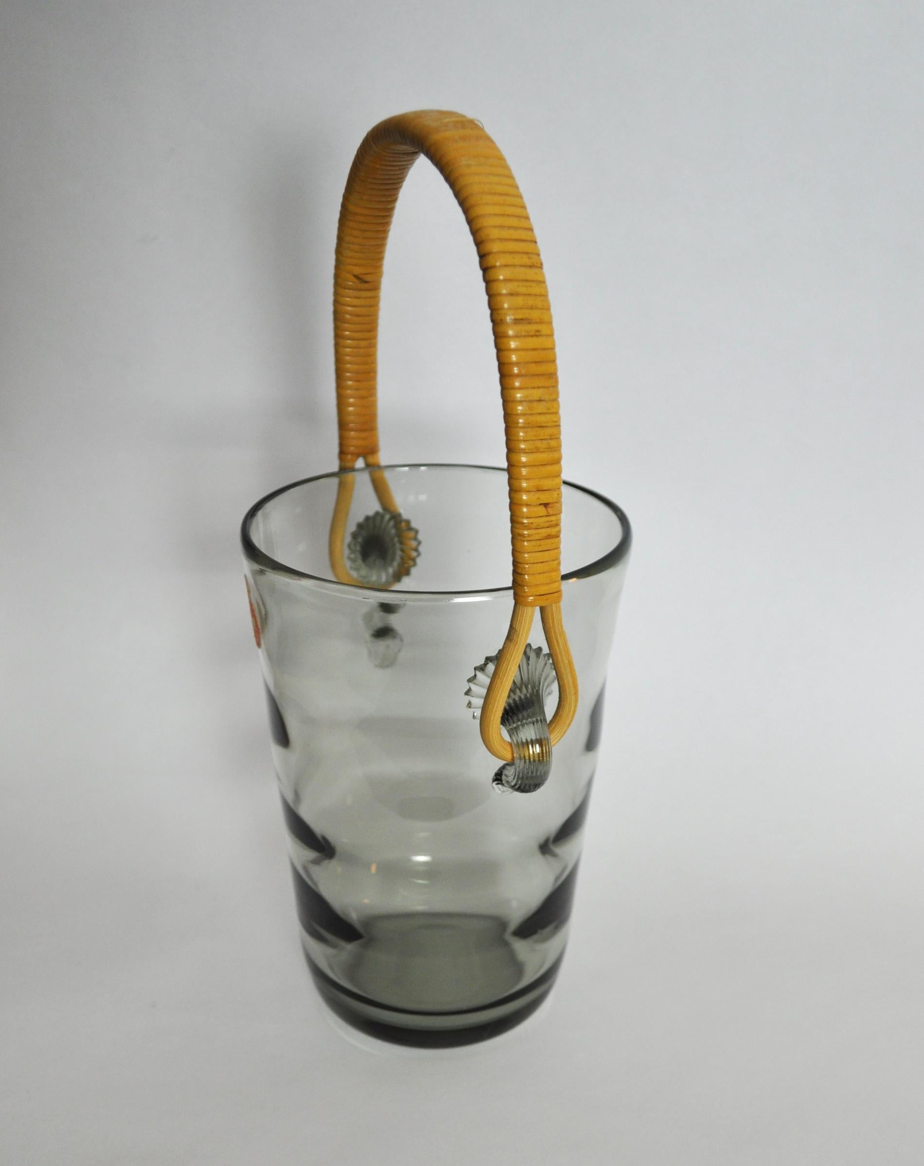 Scandinavian Modern Ice Bucket with Cane Handle Designed by Jacob E. Bang for Holmegaard, 1937 For Sale