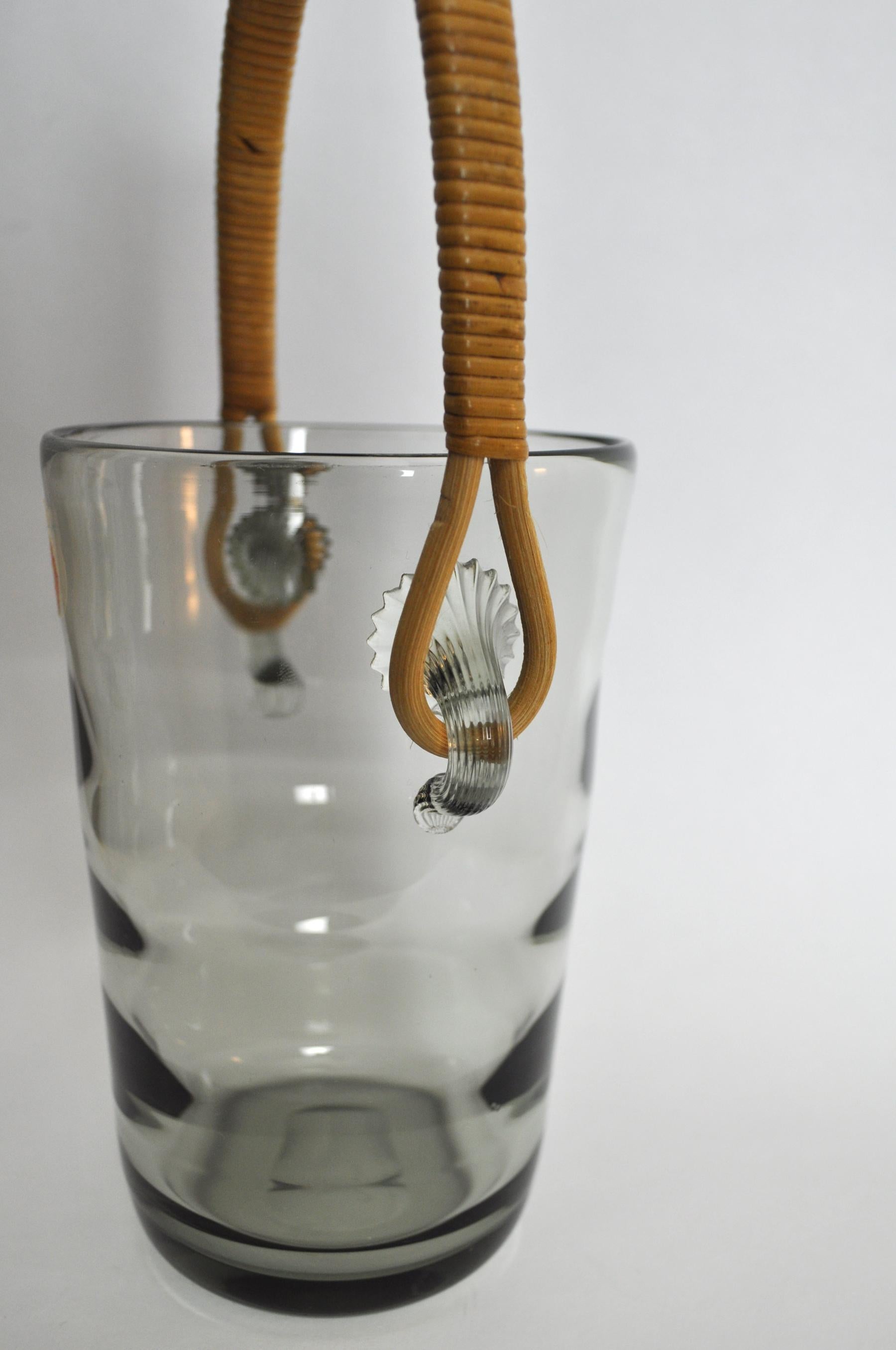 Danish Ice Bucket with Cane Handle Designed by Jacob E. Bang for Holmegaard, 1937 For Sale