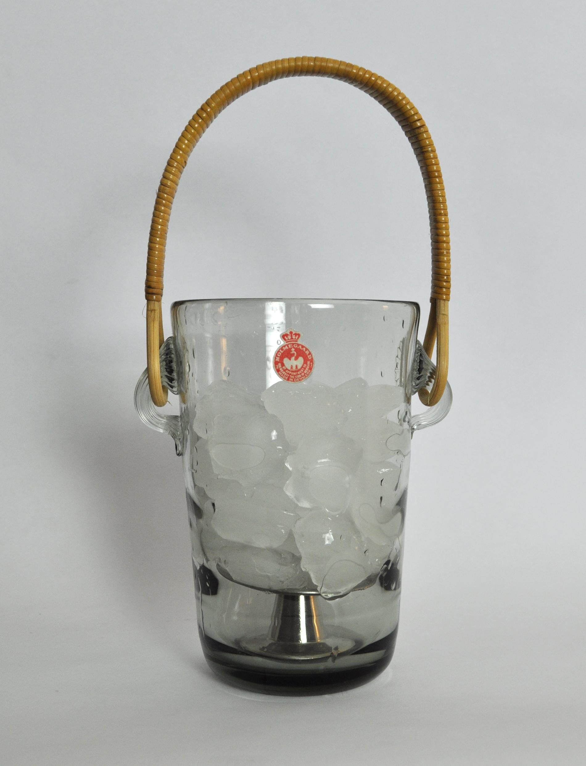 Glass Ice Bucket with Cane Handle Designed by Jacob E. Bang for Holmegaard, 1937 For Sale