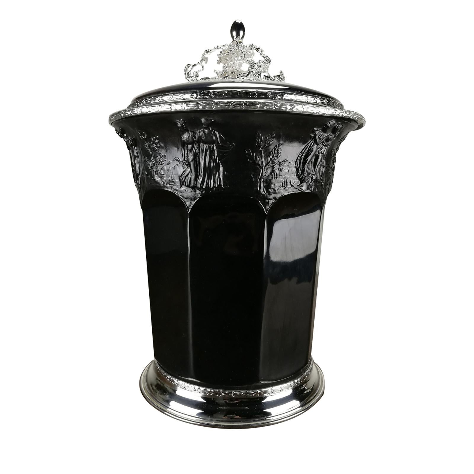 Italian Ice Bucket with Lid in Black Porcelain