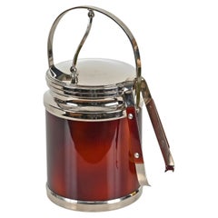 Secchiello per ghiaccio con pinze in lucite tartarugata e cromo di Alpac, Francia 1970