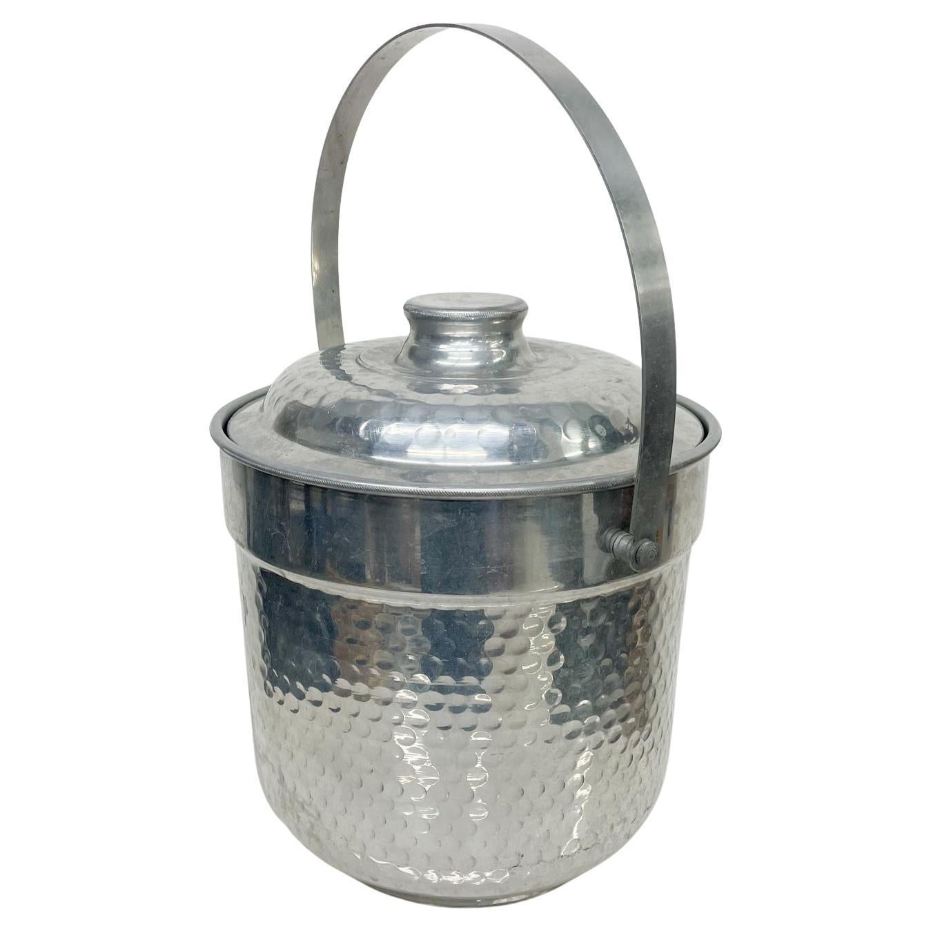 Ice Bucket XL Italy Hammered Aluminum Vintage Mid-Century Modern