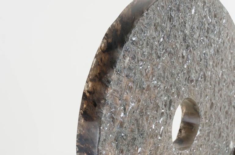 Hand-Carved Ice Carved Bi Disc in Smoke Crystal by Robert Kuo, Limited Edition For Sale