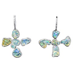 Ice Clear Fire Opal and Diamond Cross Earrings