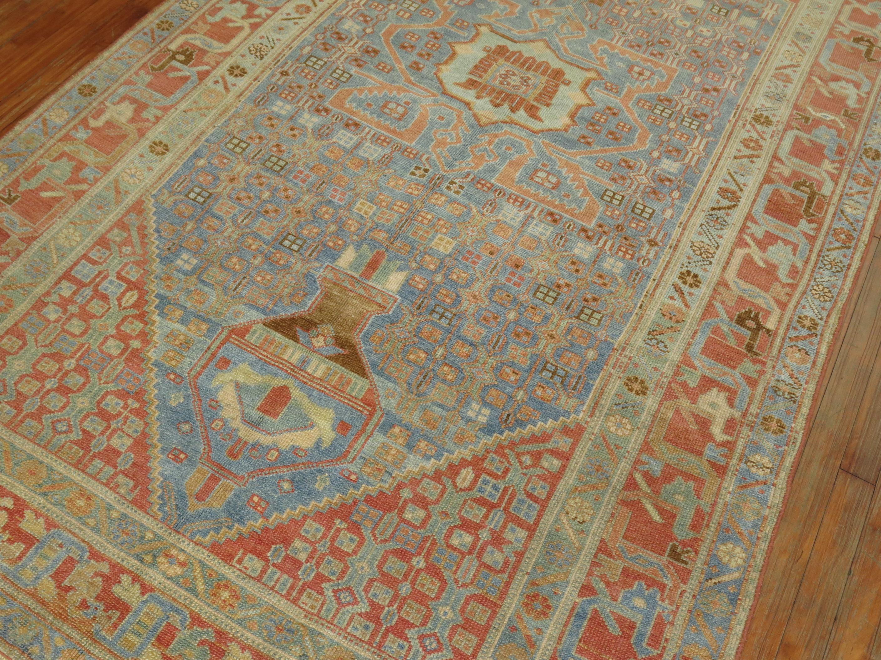 Hand-Woven Ice Color Antique Malayer Light Blue Persian Rug For Sale