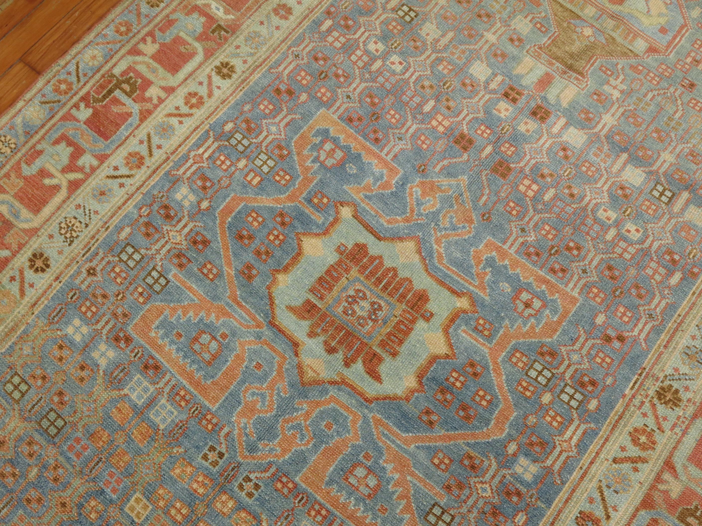 20th Century Ice Color Antique Malayer Light Blue Persian Rug For Sale